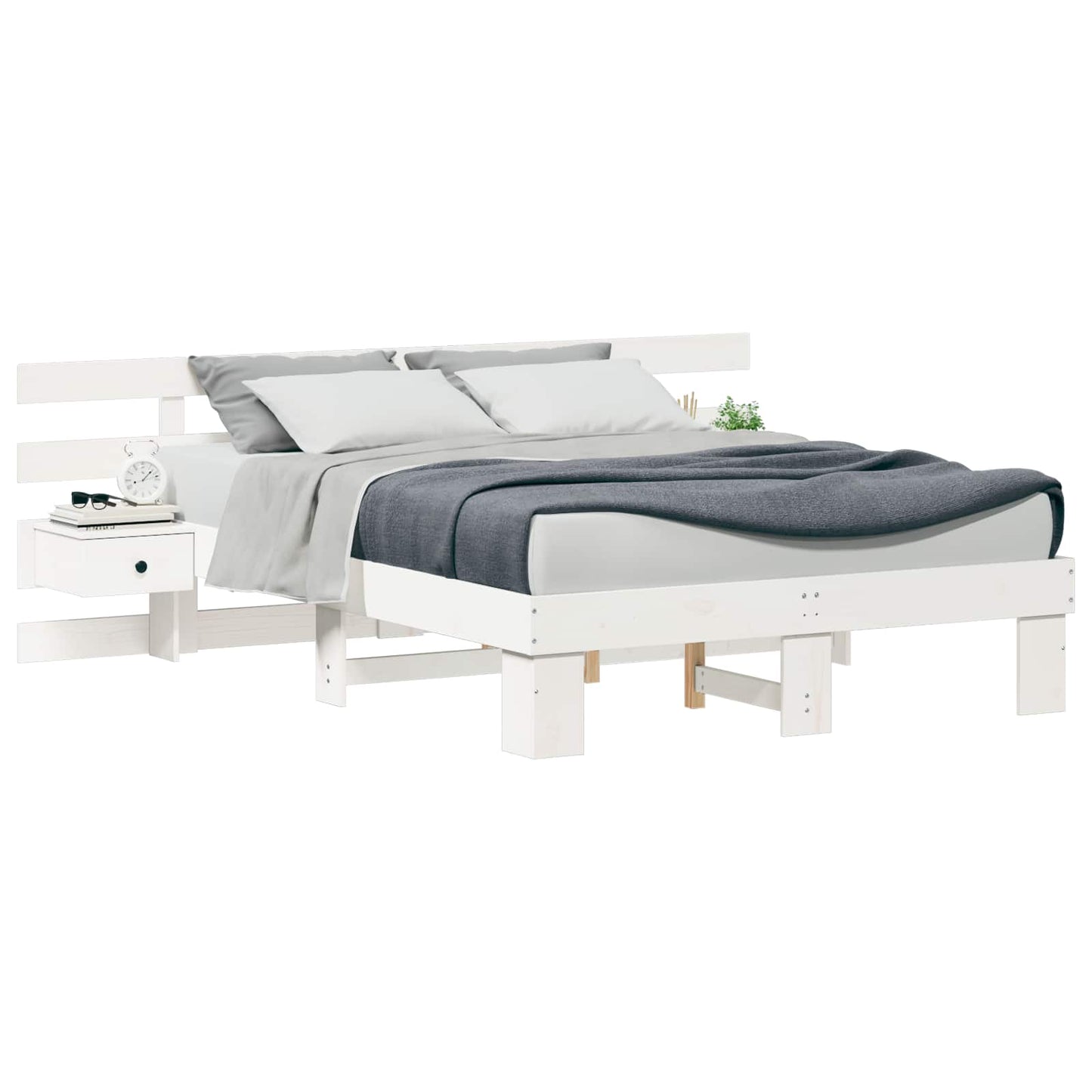 Bed Frame with Headboard White 135 x 190 cm Solid Pine Wood