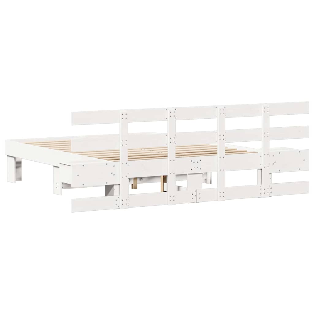 Bed Frame with Headboard White 135 x 190 cm Solid Pine Wood