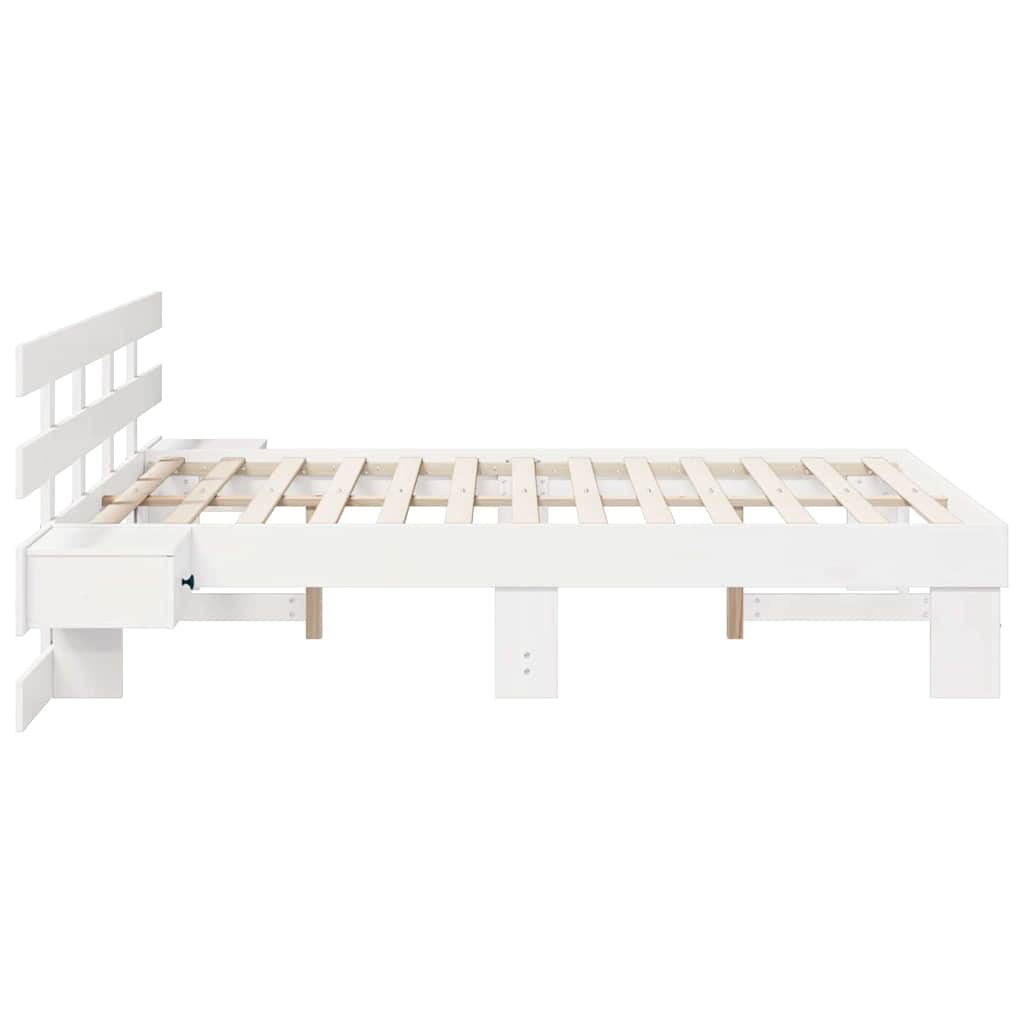 Bed Frame with Headboard White 135 x 190 cm Solid Pine Wood