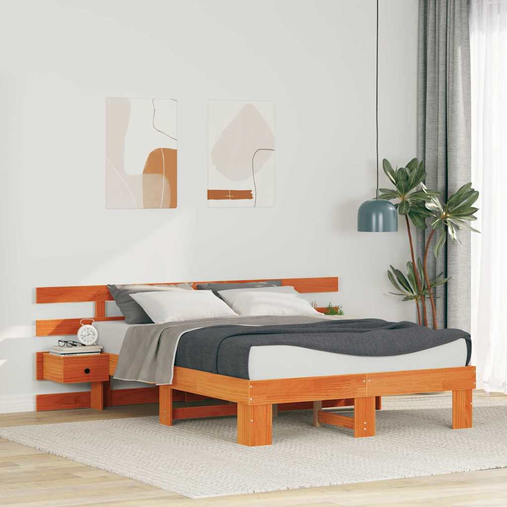 Bed Frame with Headboard Brown 135 x 190 cm Solid Pine Wood