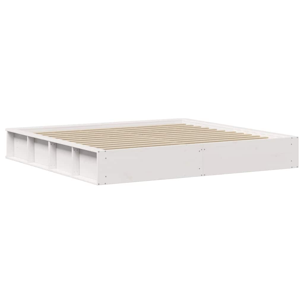 Bed Frame White 200 x 200 cm Solid Pine Wood