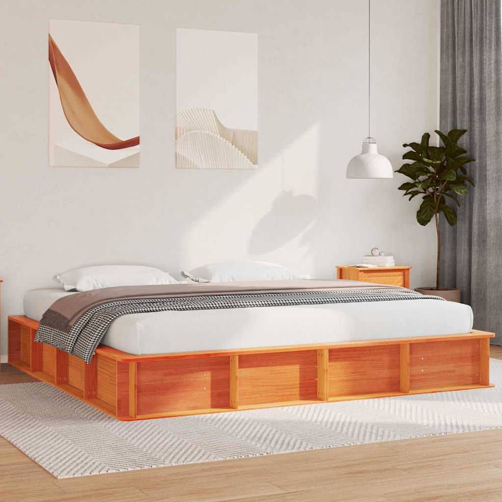 Bed Frame Wax Brown 200 x 200 cm Solid Pine Wood