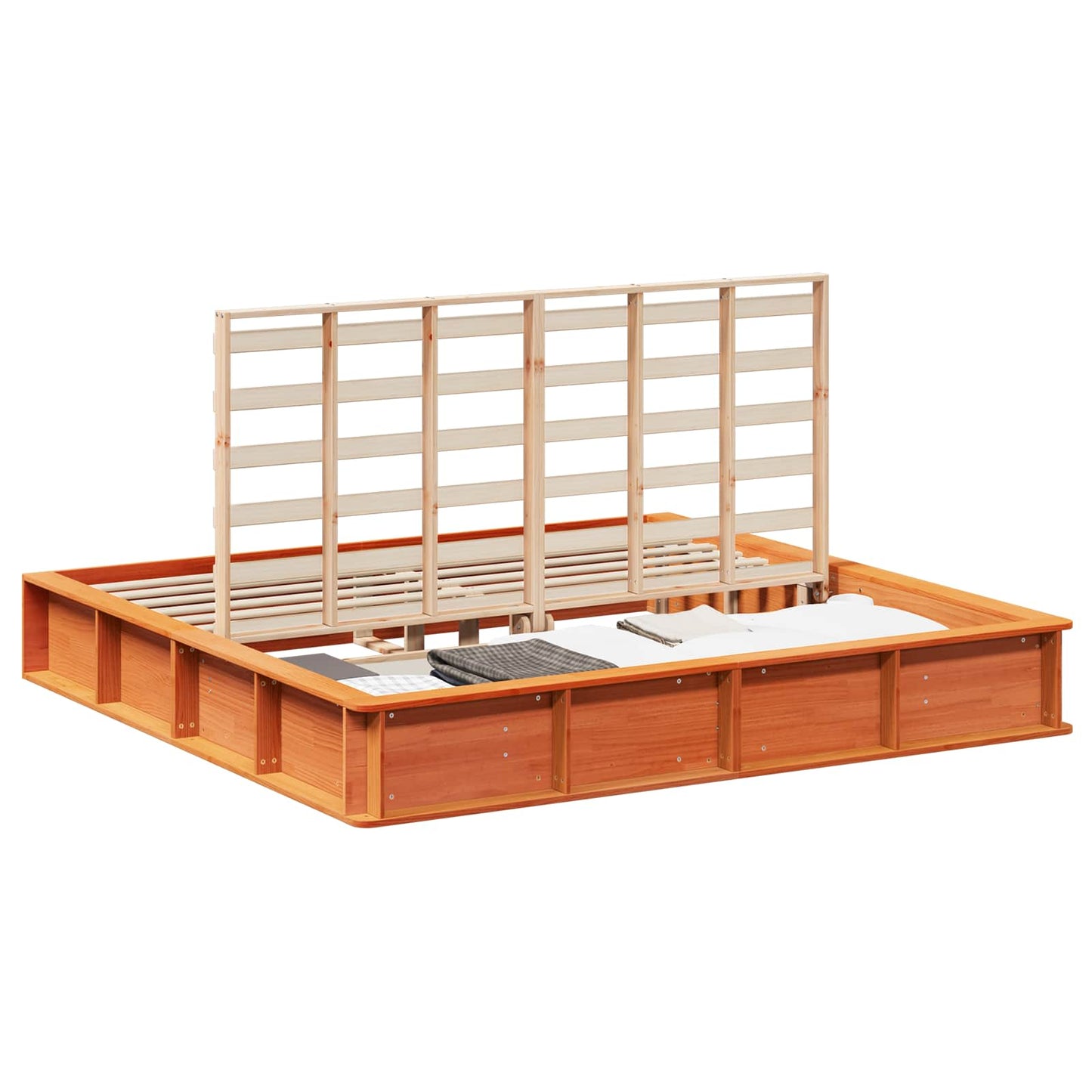 Bed Frame Wax Brown 200 x 200 cm Solid Pine Wood