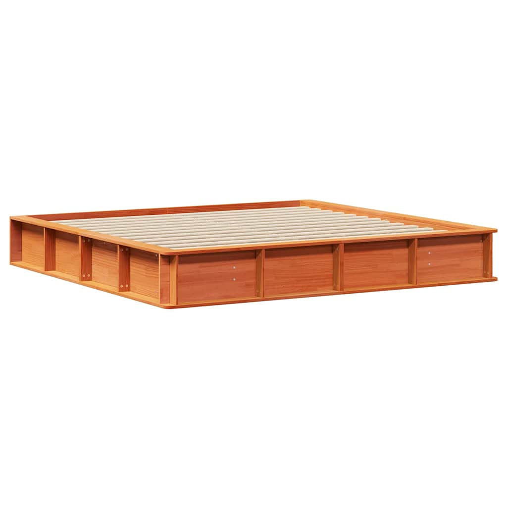 Bed Frame Wax Brown 200 x 200 cm Solid Pine Wood