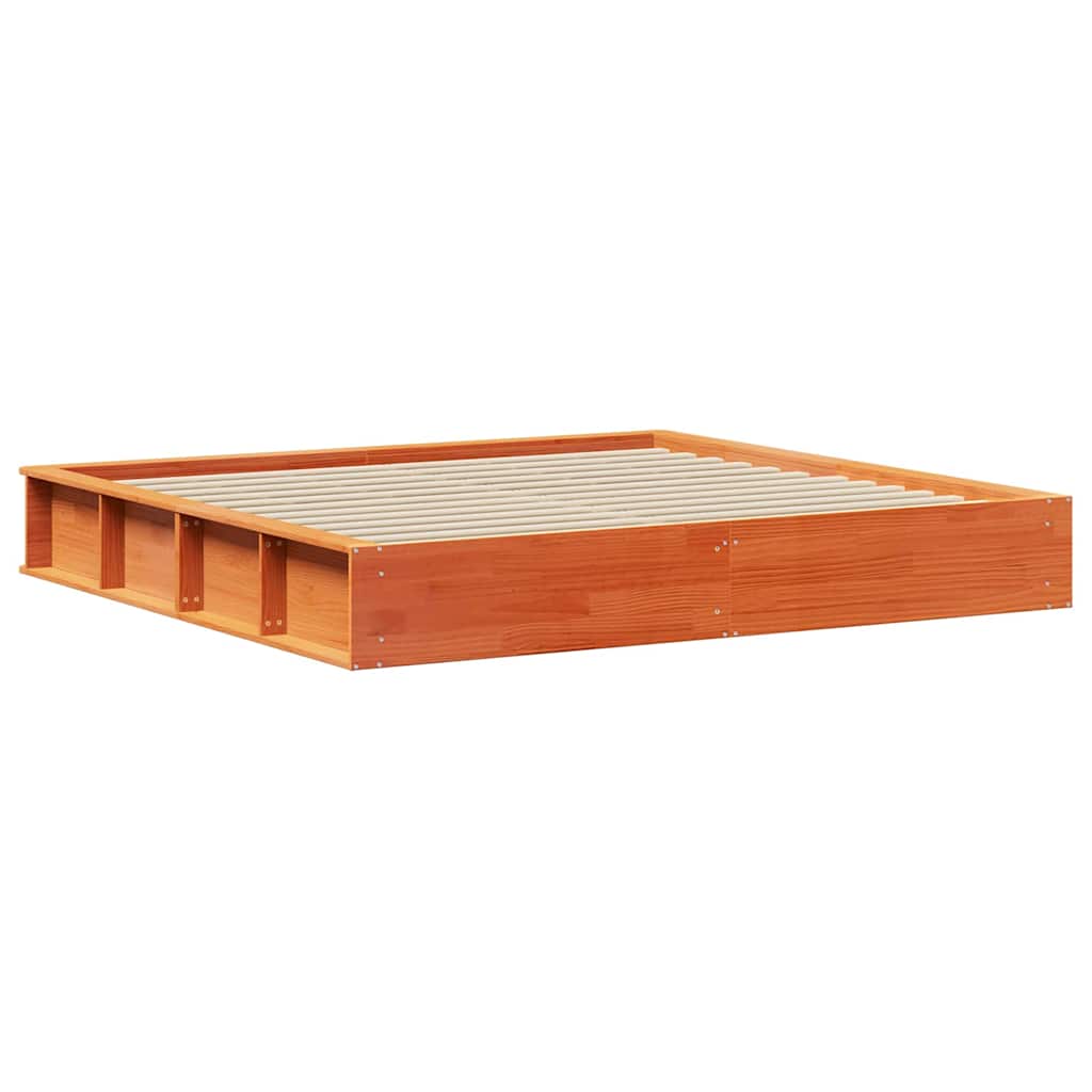 Bed Frame Wax Brown 200 x 200 cm Solid Pine Wood