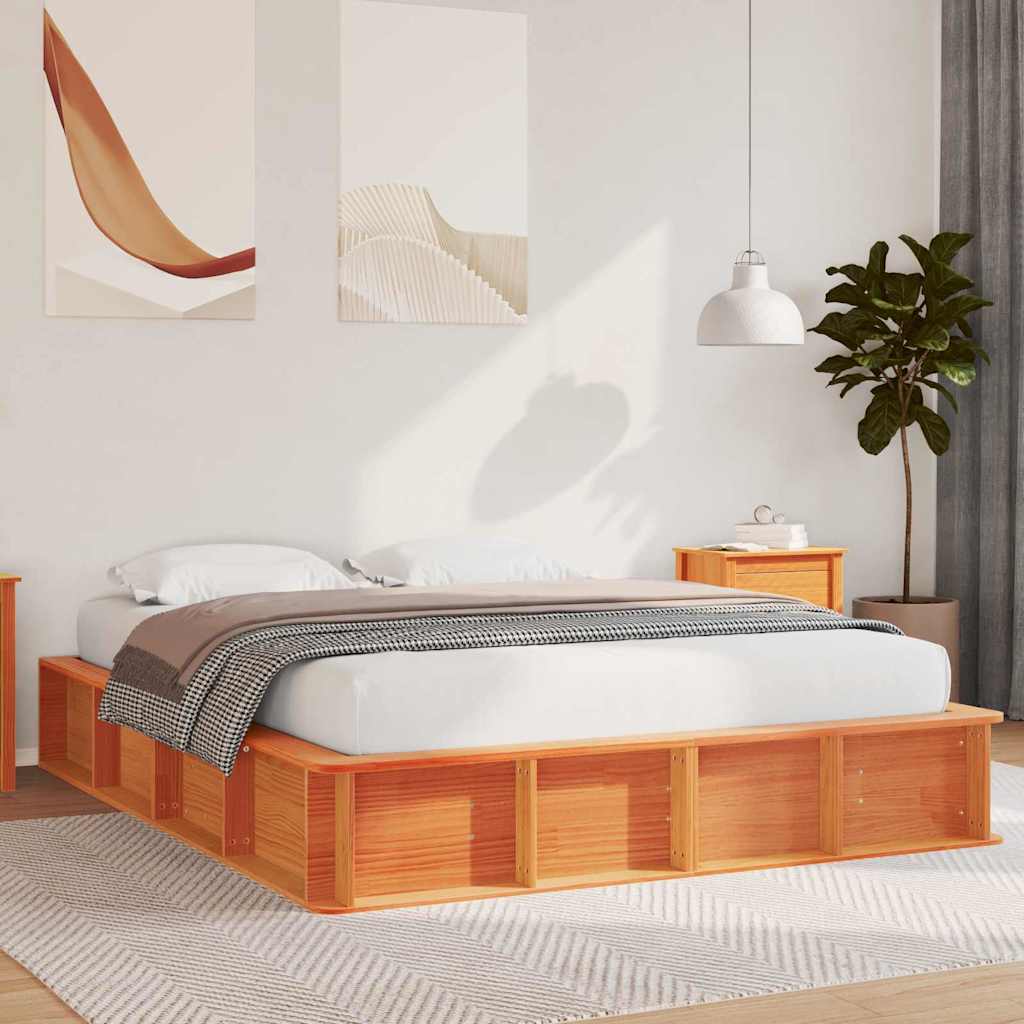 Bed Frame Wax Brown 160 x 200 cm Solid Pine Wood