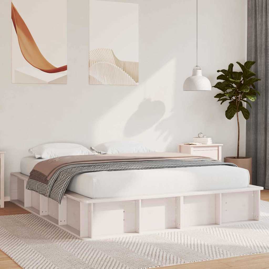 Bed Frame White 150 x 200 cm Solid Pine Wood