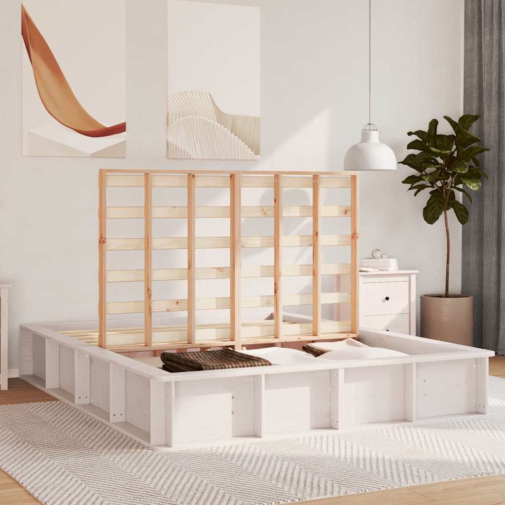 Bed Frame White 150 x 200 cm Solid Pine Wood