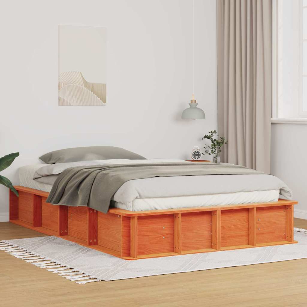 Bed Frame Wax Brown 140 x 200 cm Solid Pine Wood
