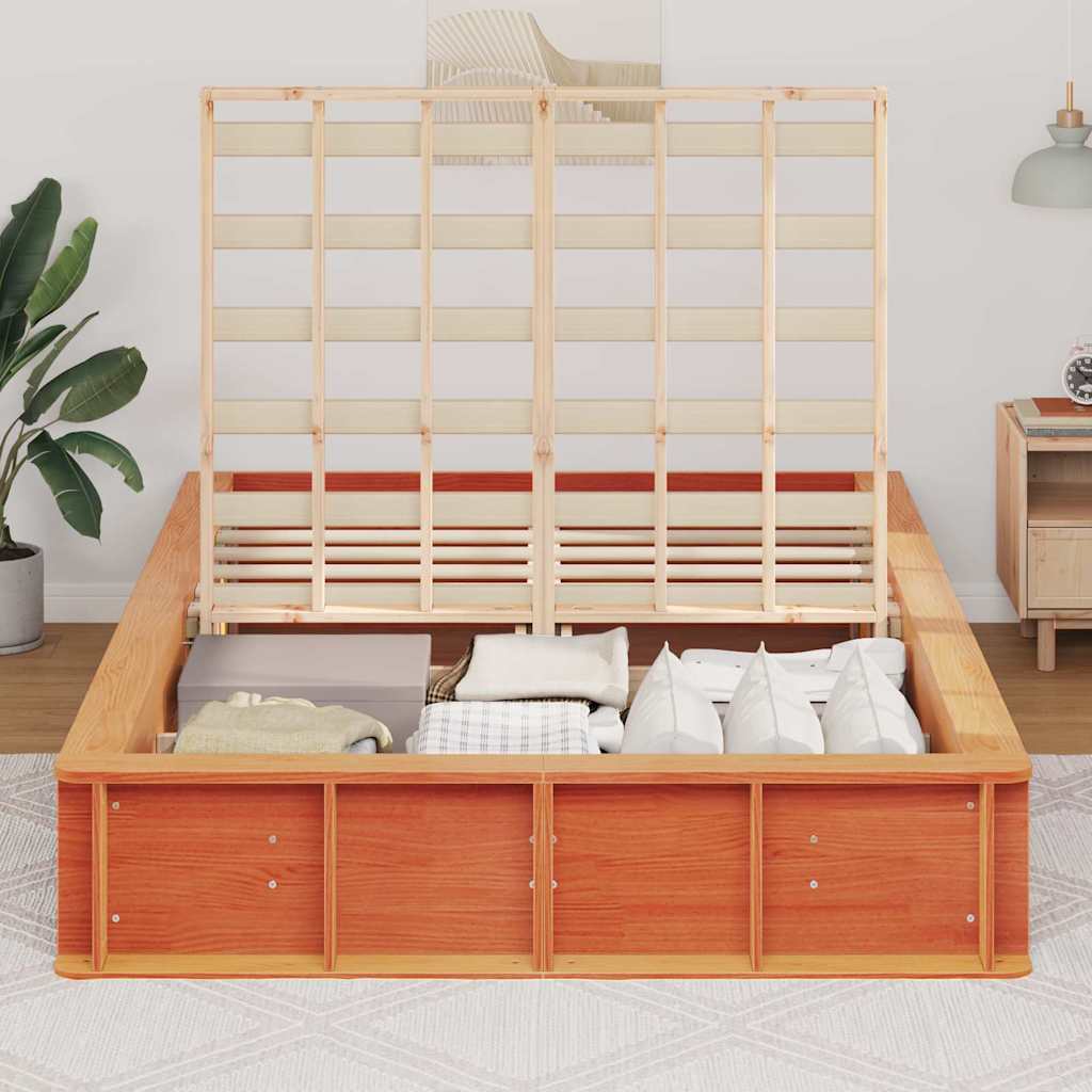 Bed Frame Wax Brown 140 x 200 cm Solid Pine Wood