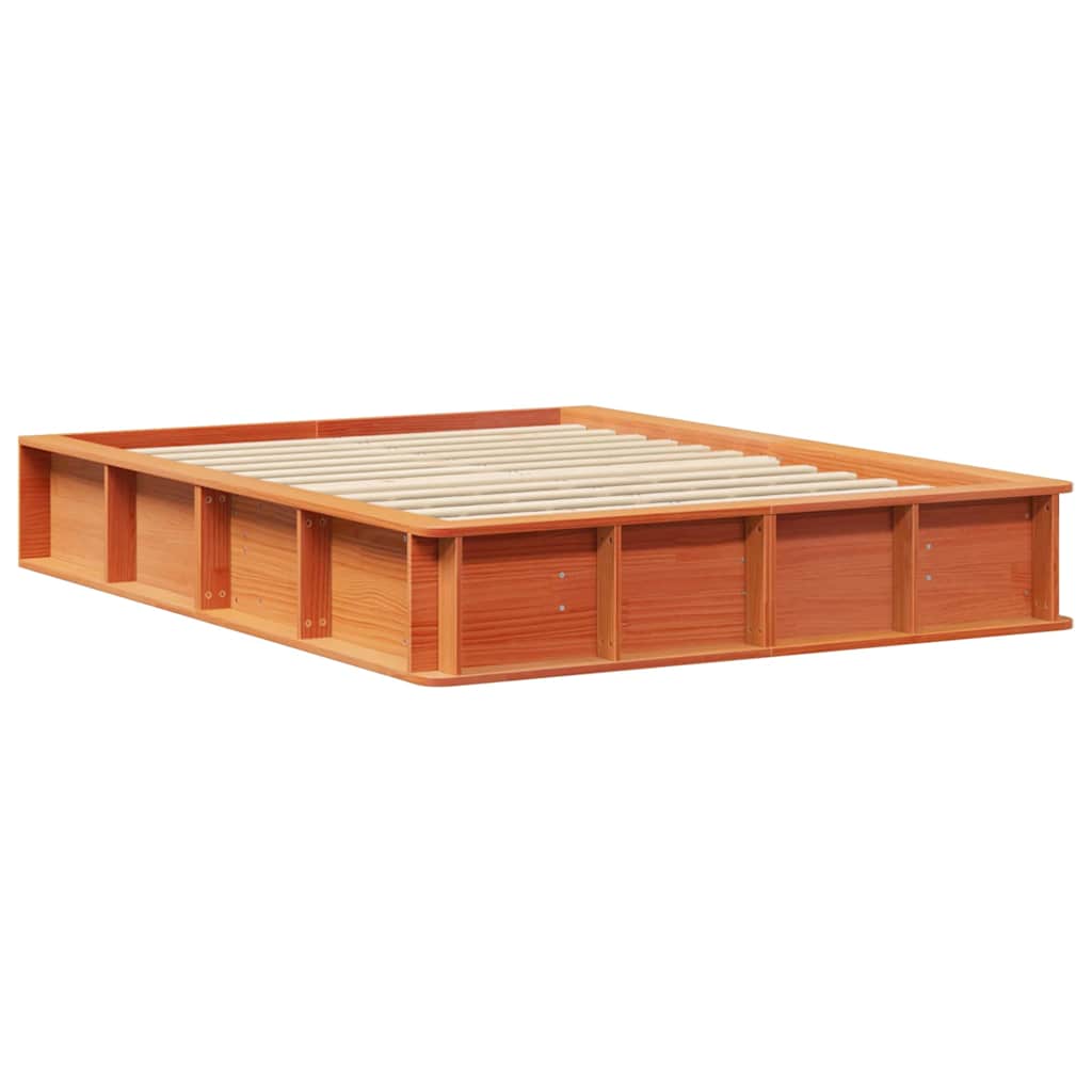 Bed Frame Wax Brown 140 x 190 cm Solid Pine Wood