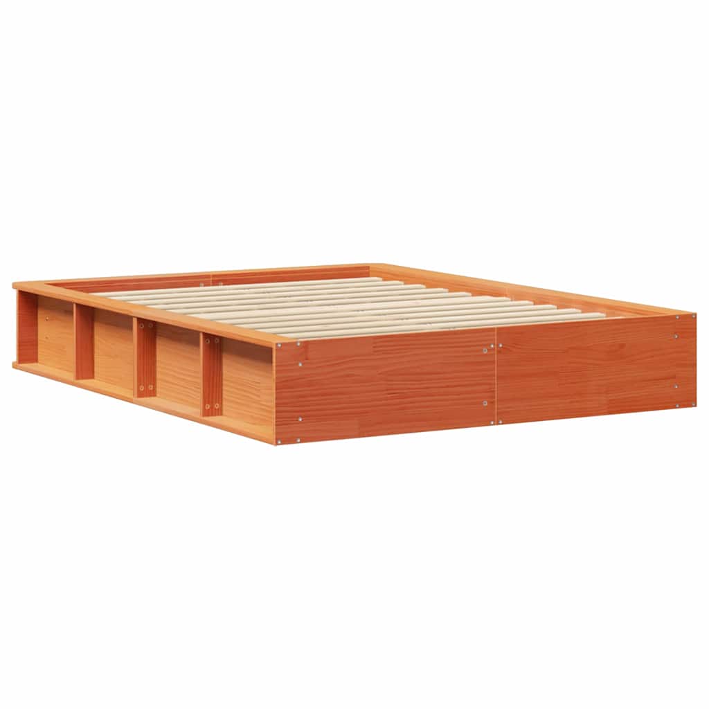 Bed Frame Wax Brown 135 x 190 cm Solid Pine Wood