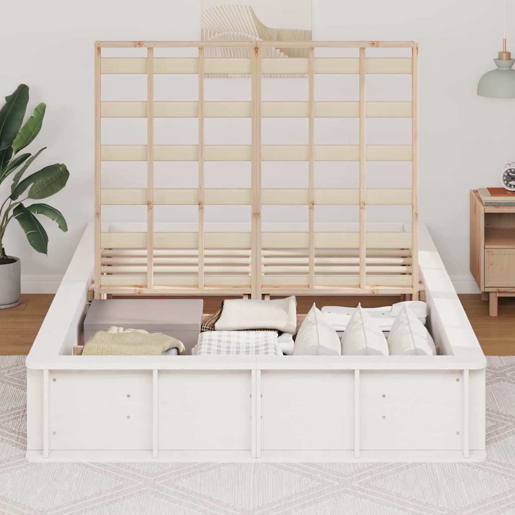 Bed Frame White 120 x 190 cm Solid Pine Wood