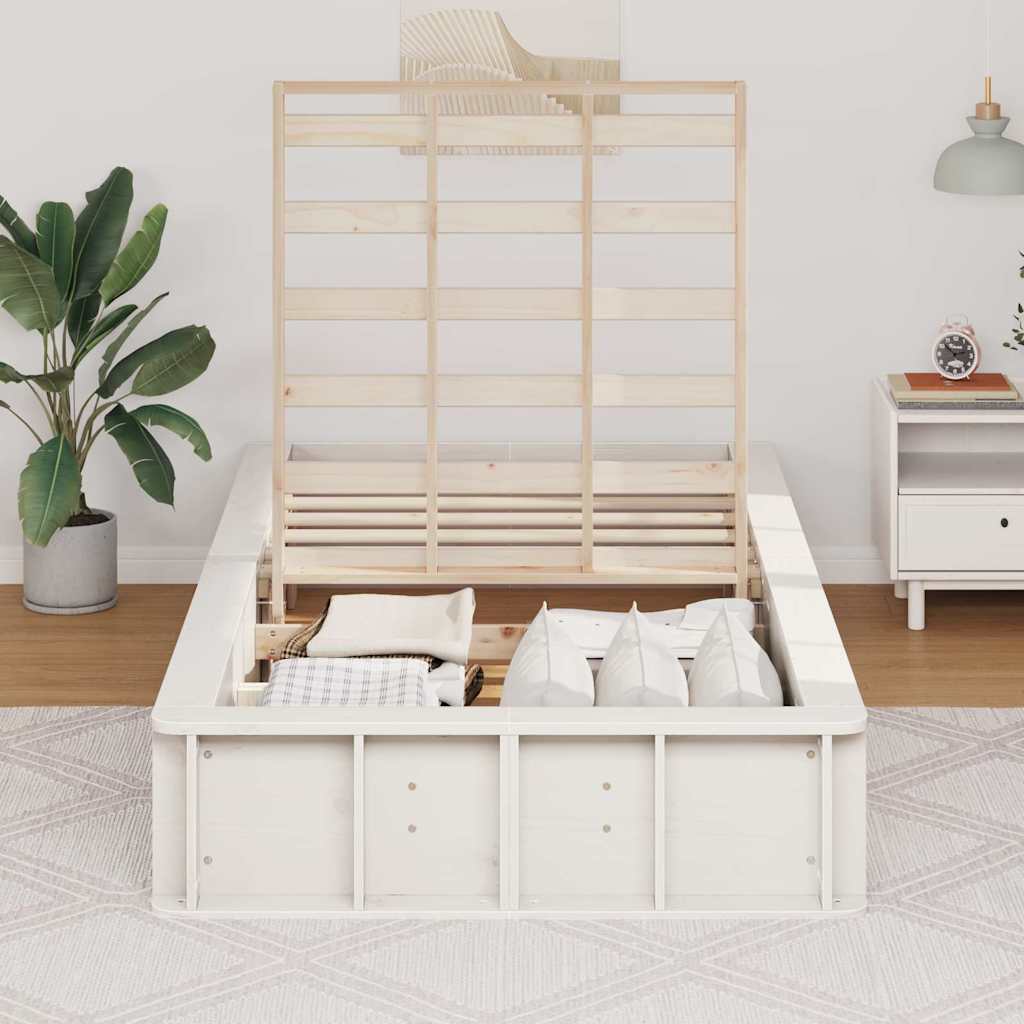 Bed Frame White 100 x 200 cm Solid Pine Wood