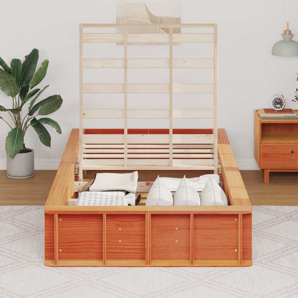 Bed Frame Wax Brown 90 x 190 cm Solid Pine Wood