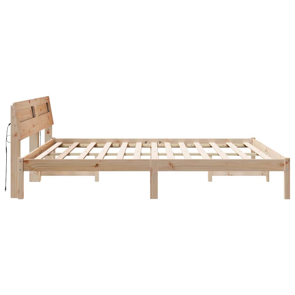 Bed Frame with Headboard Brown 200 x 200 cm Solid Pine Wood