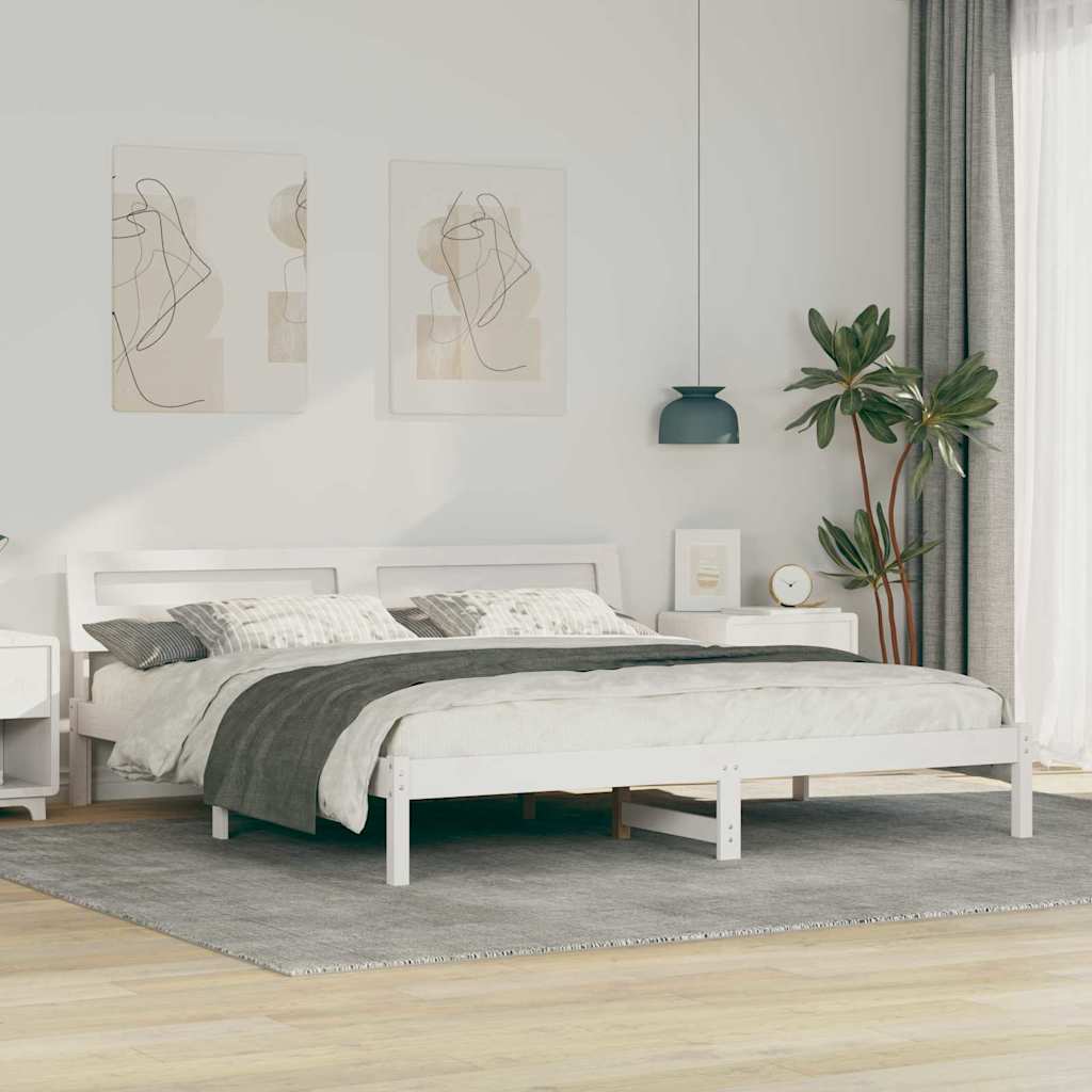 Bed Frame with Headboard White 200 x 200 cm Solid Pine Wood