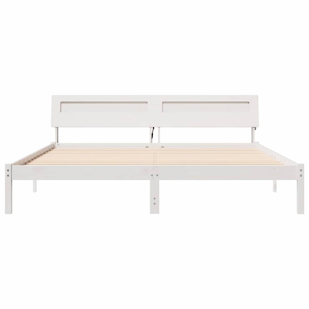 Bed Frame with Headboard White 200 x 200 cm Solid Pine Wood