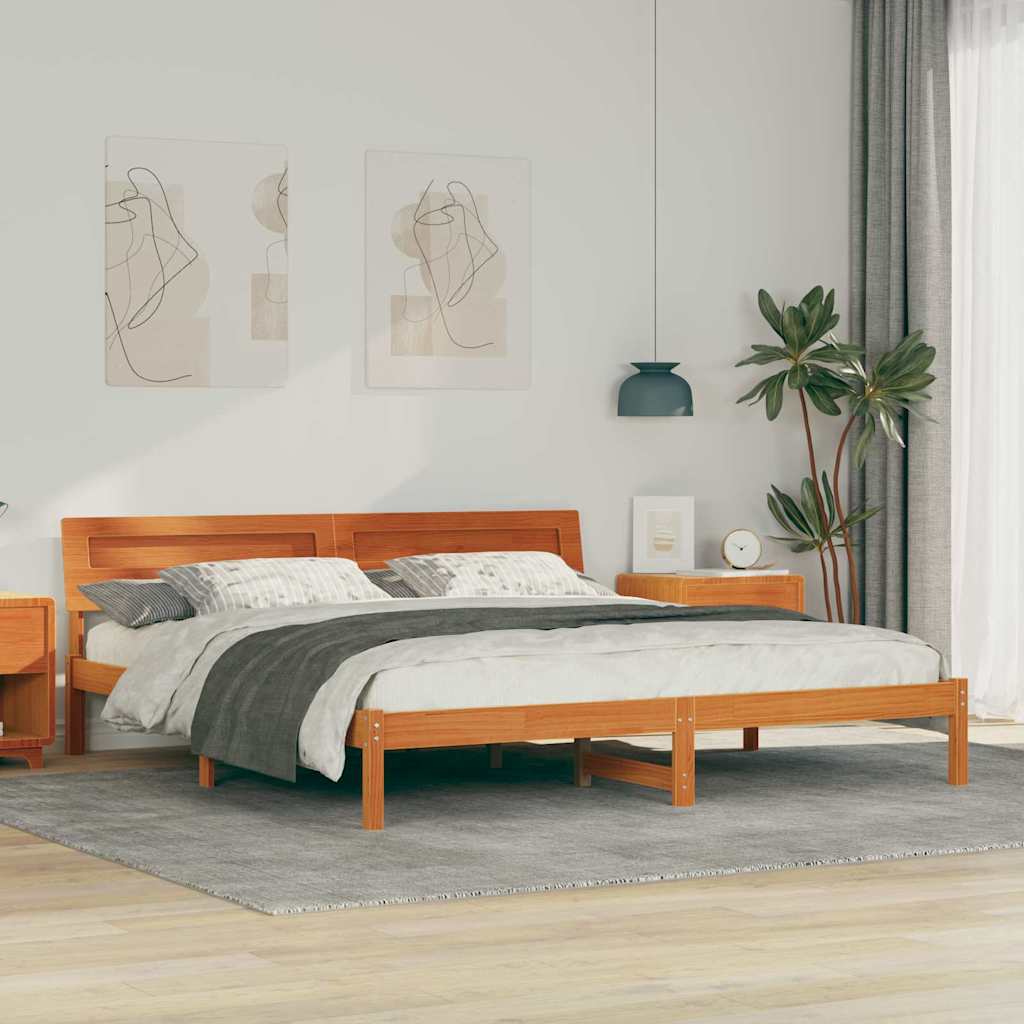 Bed Frame with Headboard Brown 200 x 200 cm Solid Pine Wood