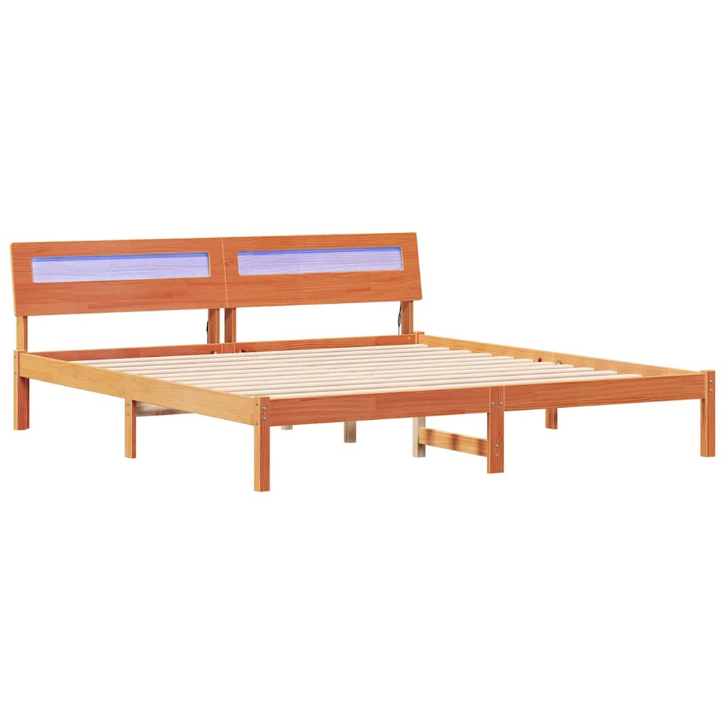 Bed Frame with Headboard Brown 200 x 200 cm Solid Pine Wood