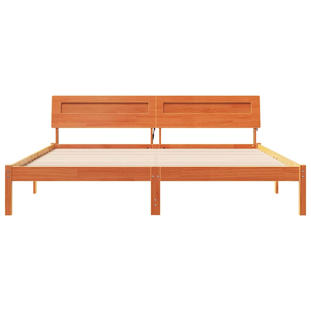 Bed Frame with Headboard Brown 200 x 200 cm Solid Pine Wood