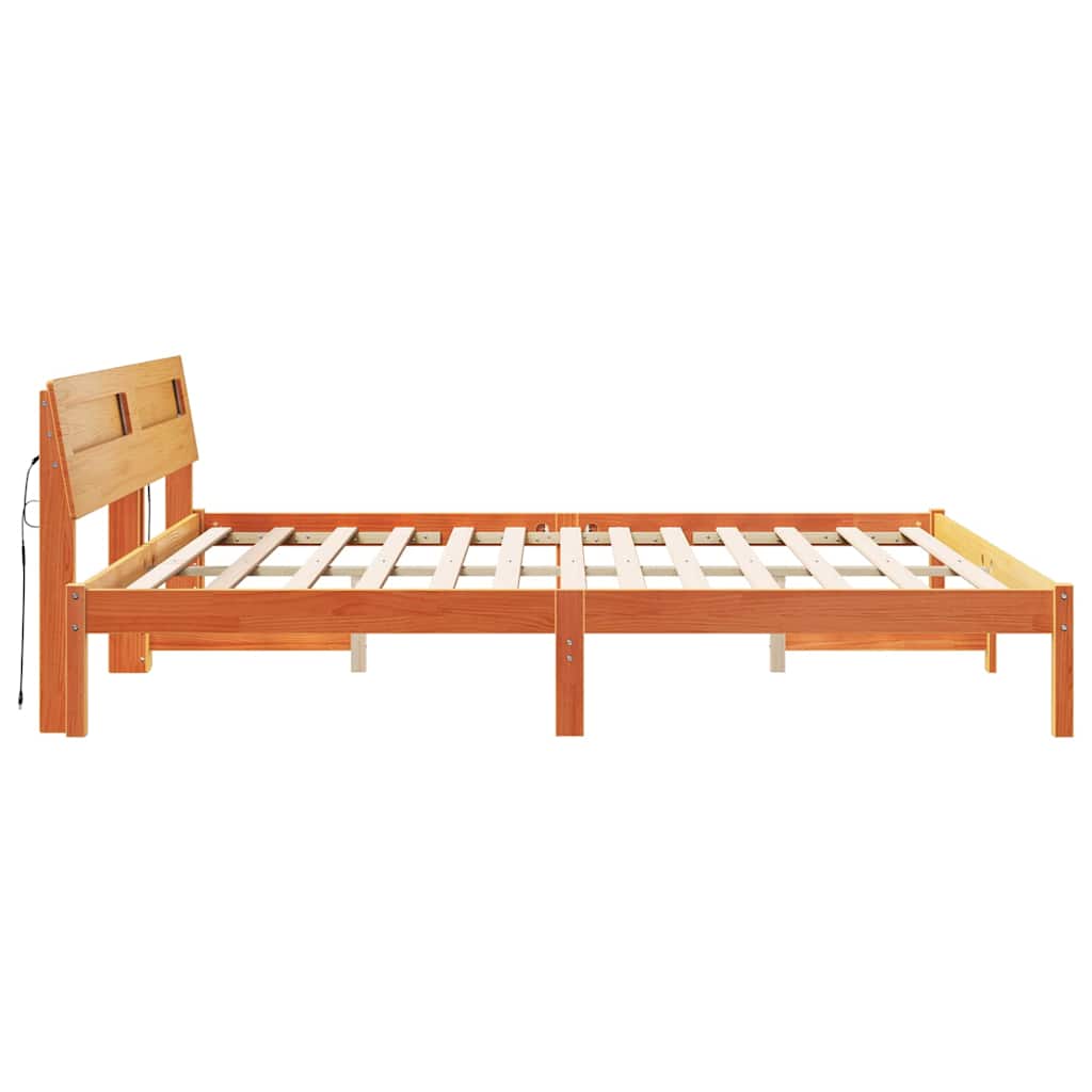 Bed Frame with Headboard Brown 200 x 200 cm Solid Pine Wood