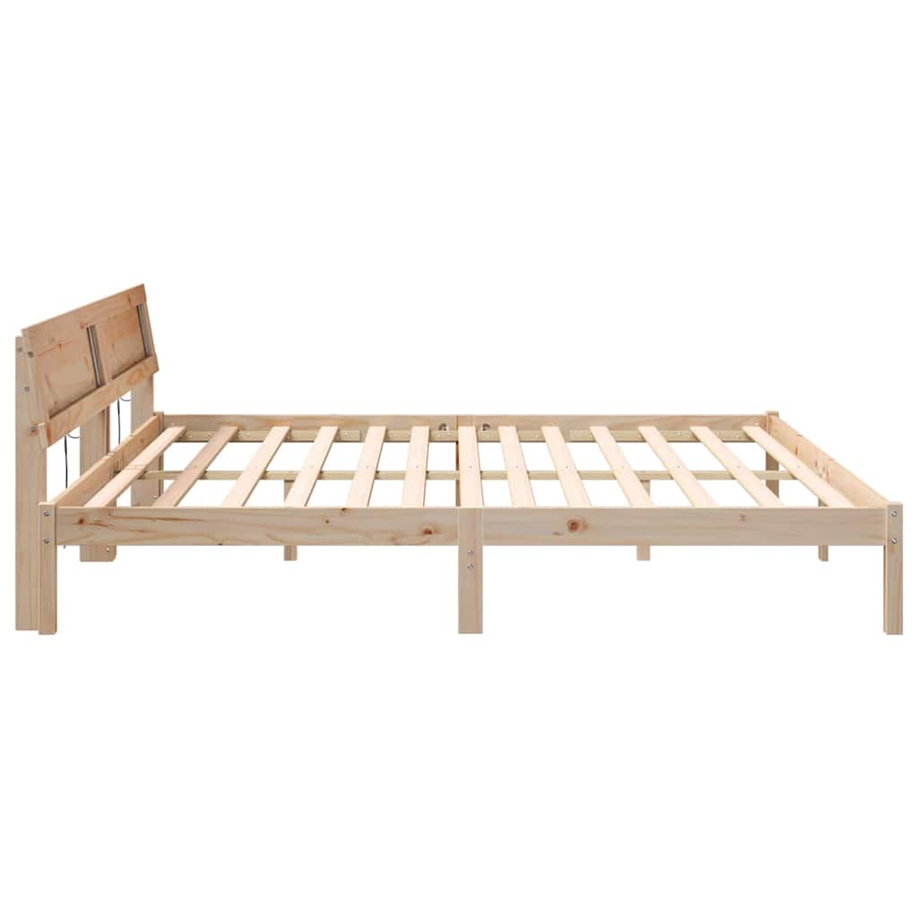 Bed Frame with Headboard Brown 200 x 200 cm Solid pine wood
