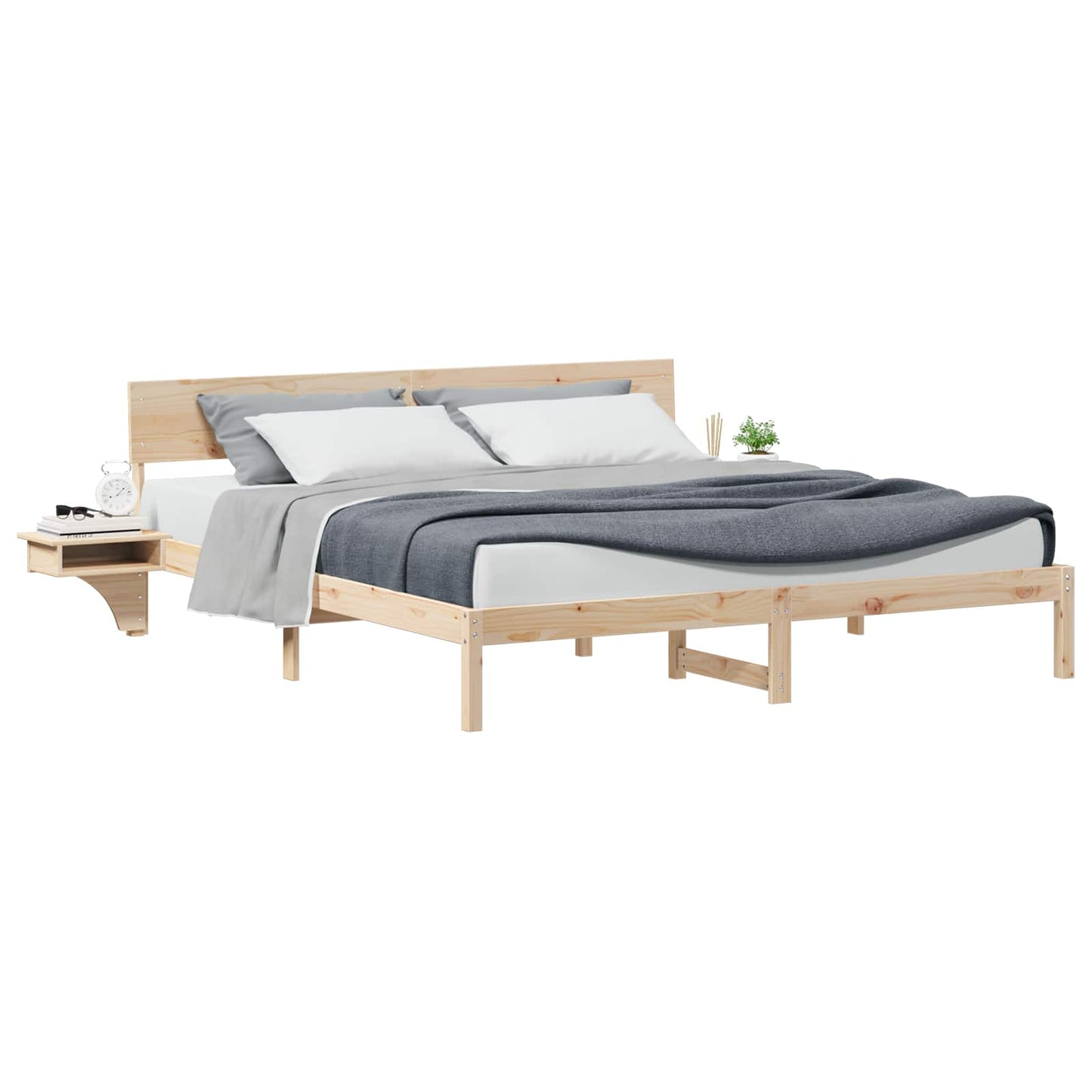 Bed Frame with Headboard Brown 200 x 200 cm Solid Pine Wood