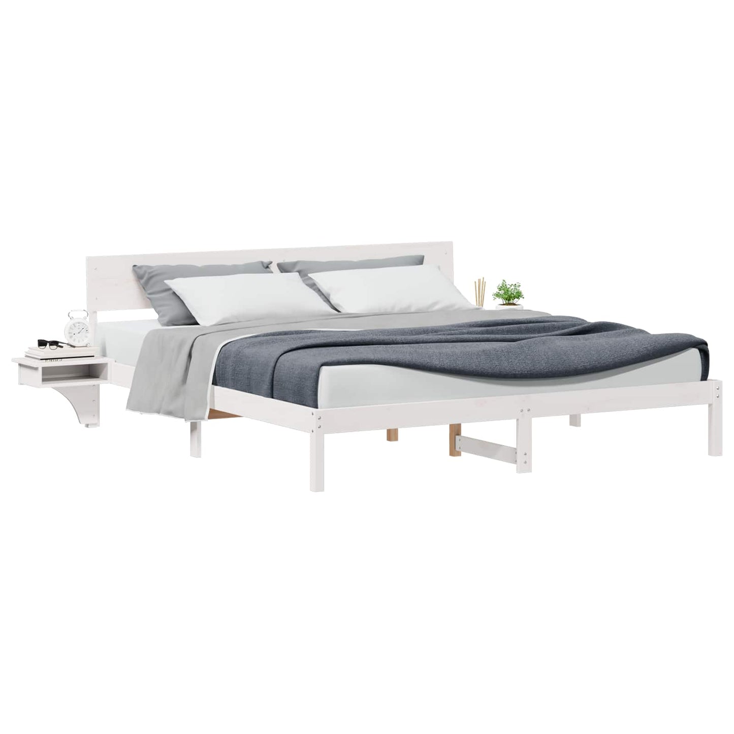 Bed Frame with Headboard White 200 x 200 cm Solid Pine Wood