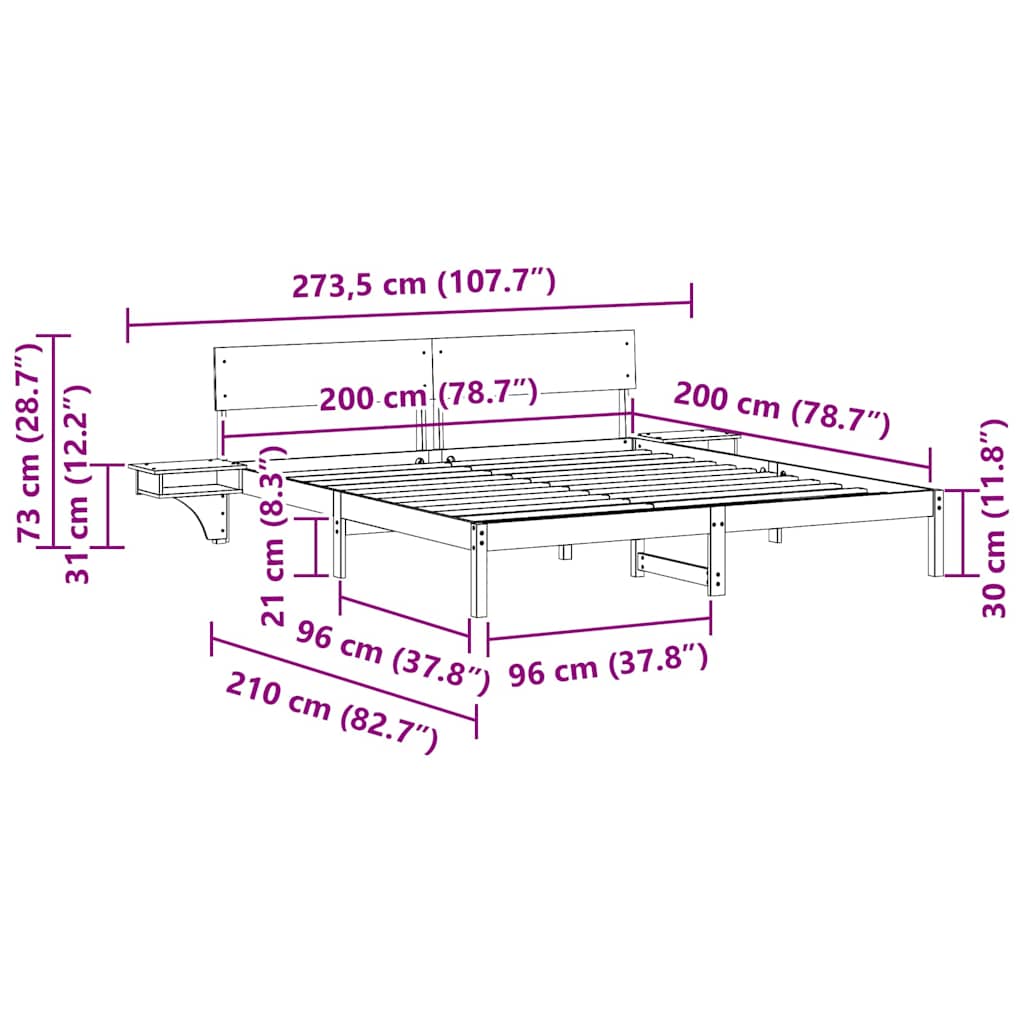 Bed Frame with Headboard Wax Brown 200 x 200 cm Solid Pine Wood