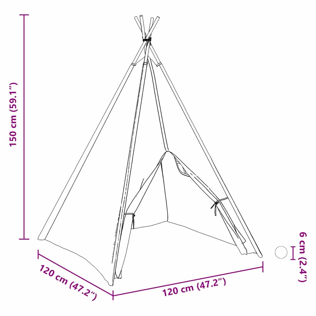 vidaXL Teepee Tent White 120 x 120 x 150 cm Fabric, Plastic