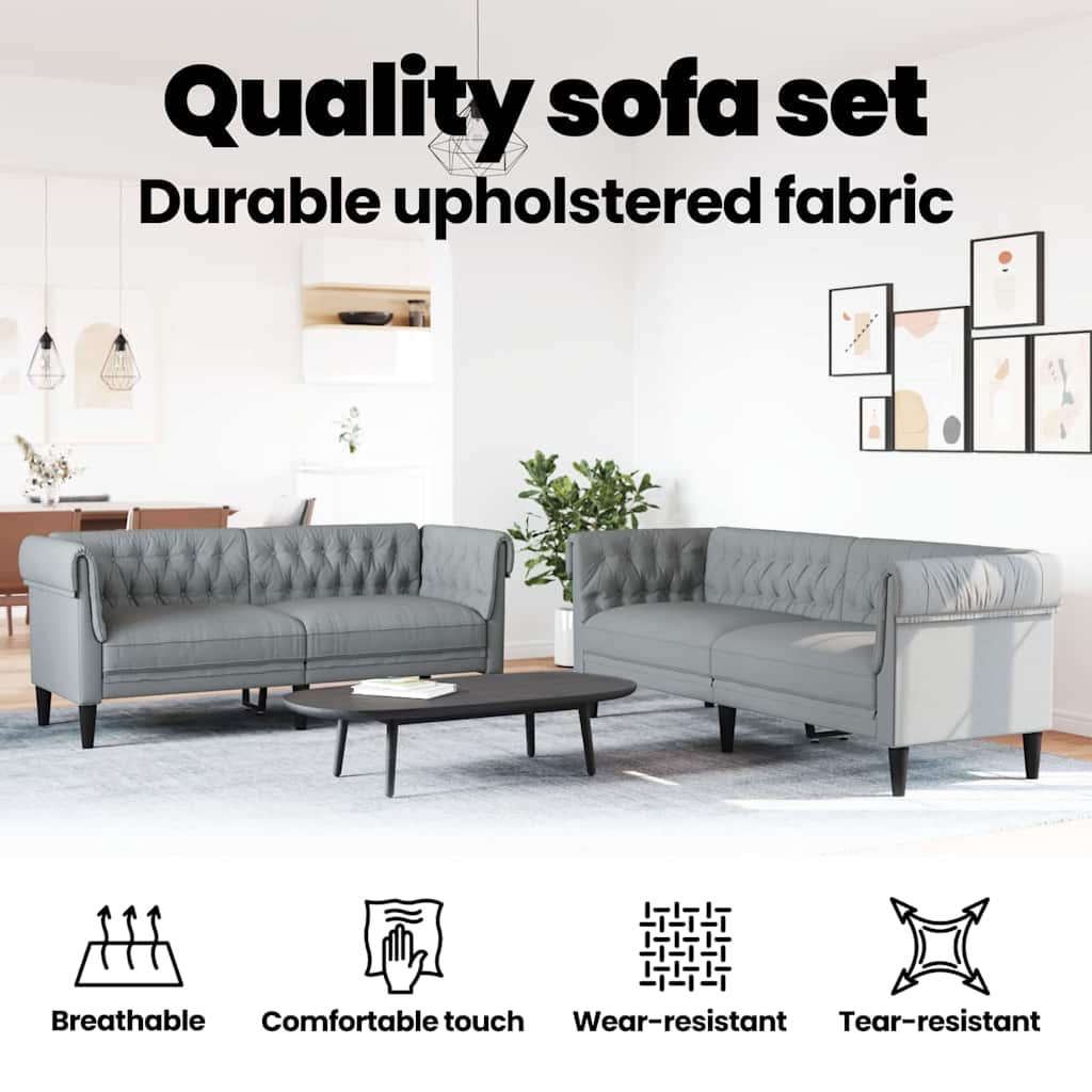 Living Room Couch 2 pcs Light Grey 201.5 x 74.5 x 74.5 cm