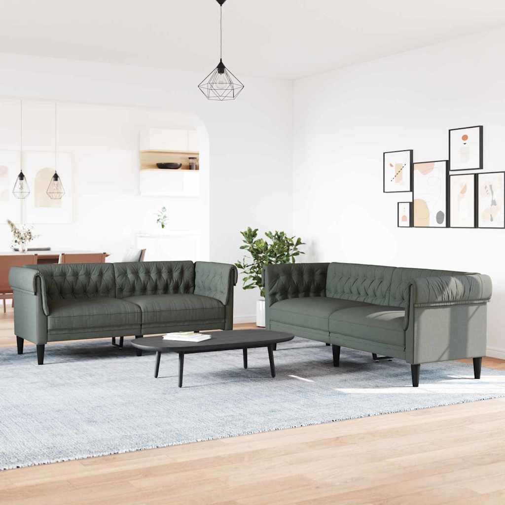 Living Room Couch 2 pcs Dark Grey 201.5 x 74.5 x 74.5 cm Fabric