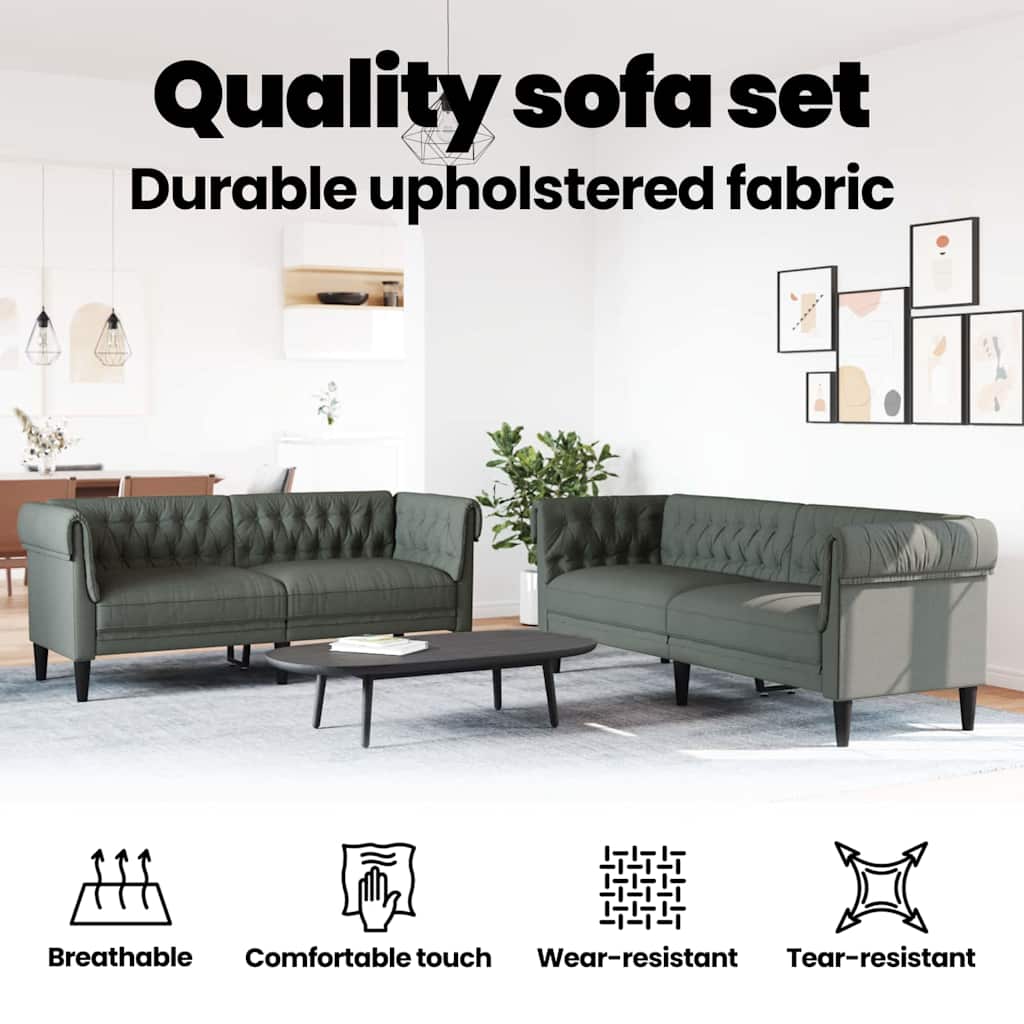 Living Room Couch 2 pcs Dark Grey 201.5 x 74.5 x 74.5 cm Fabric