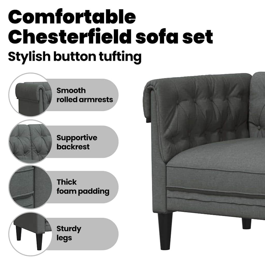 Living Room Couch 2 pcs Dark Grey 201.5 x 74.5 x 74.5 cm Fabric