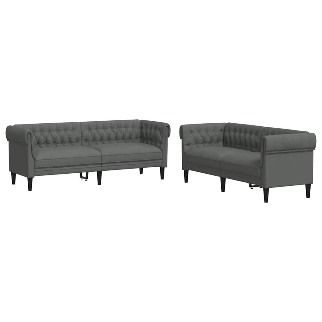 Living Room Couch 2 pcs Dark Grey 201.5 x 74.5 x 74.5 cm Fabric