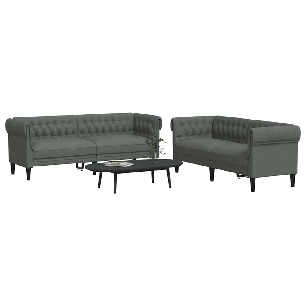 Living Room Couch 2 pcs Dark Grey 201.5 x 74.5 x 74.5 cm Fabric