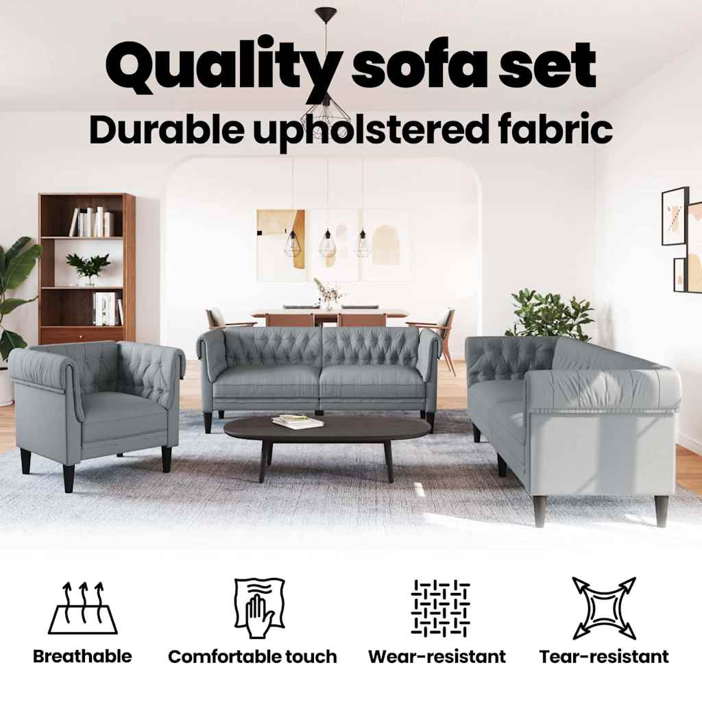 Living Room Couch 3 pcs Light Grey 201.5 x 74.5 x 74.5 cm
