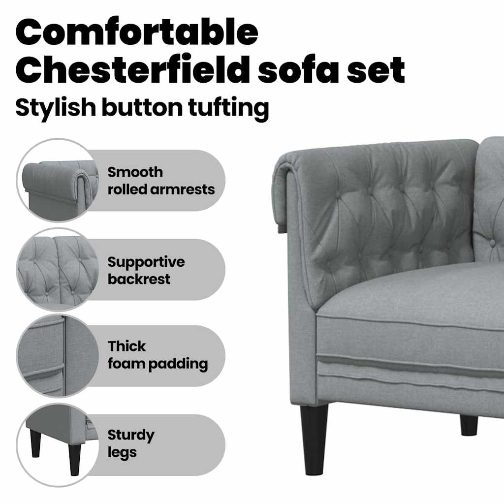 Living Room Couch 3 pcs Light Grey 201.5 x 74.5 x 74.5 cm