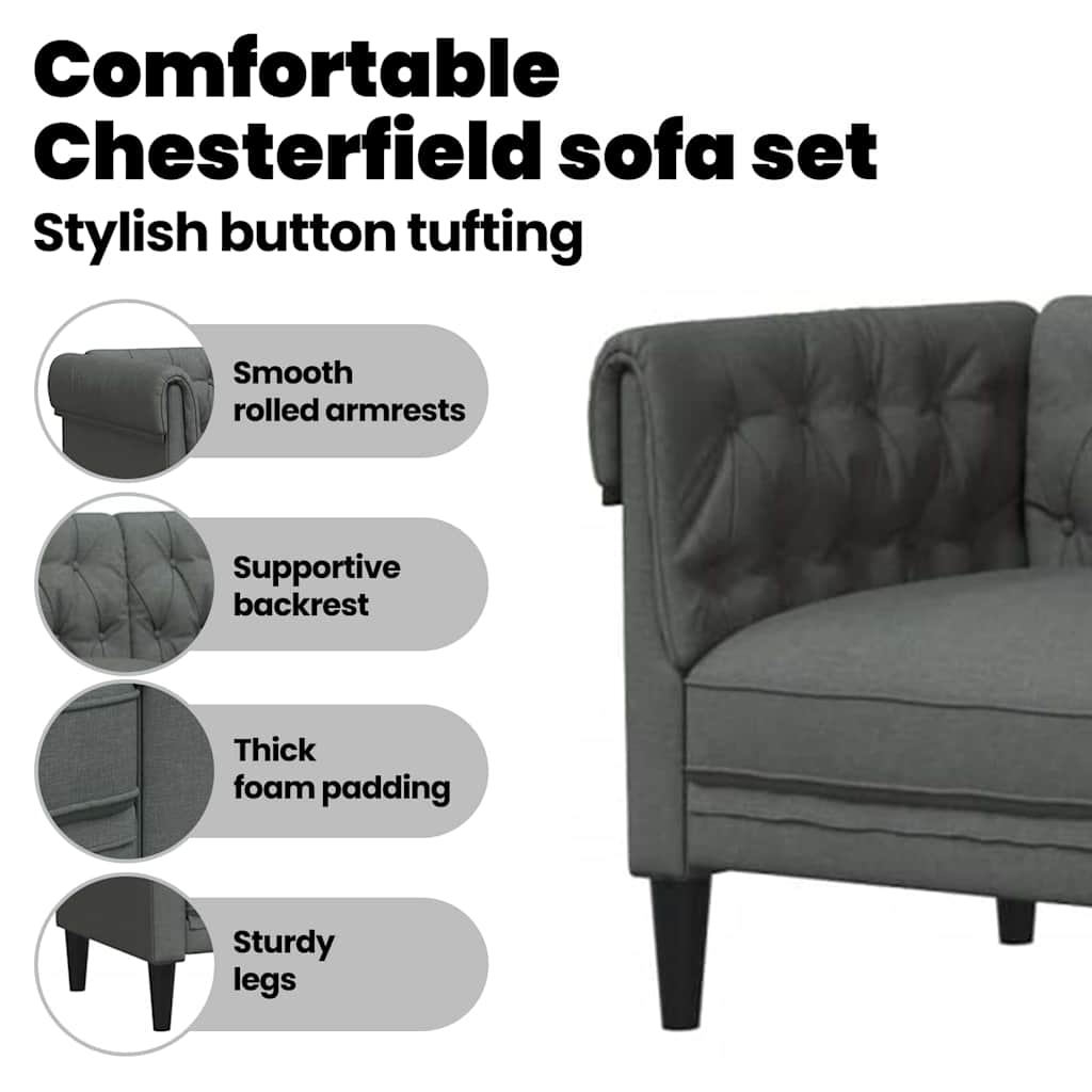 Living Room Couch 3 pcs Dark Grey 201.5 x 74.5 x 74.5 cm Fabric