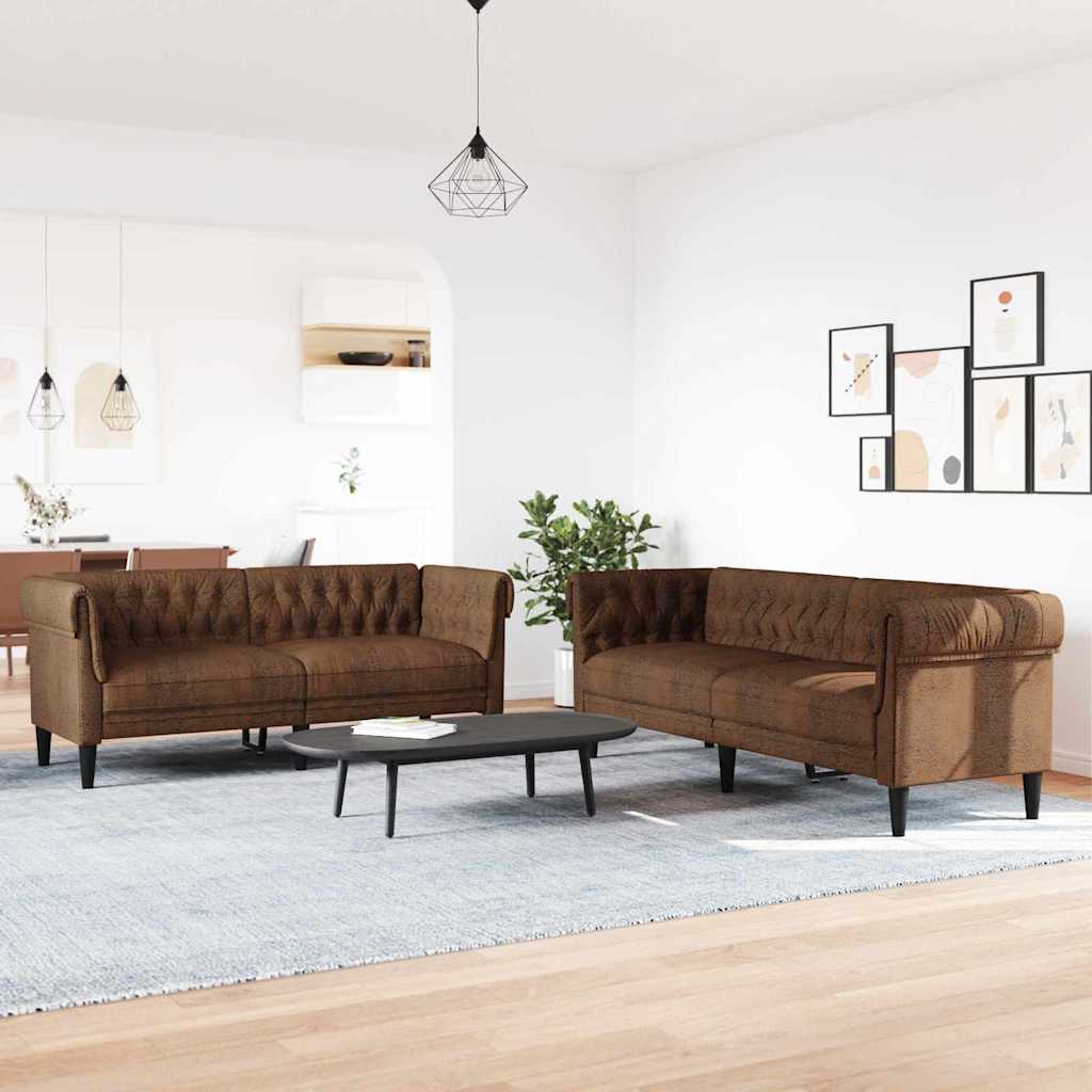 Living Room Couch 2 pcs Brown Fabric