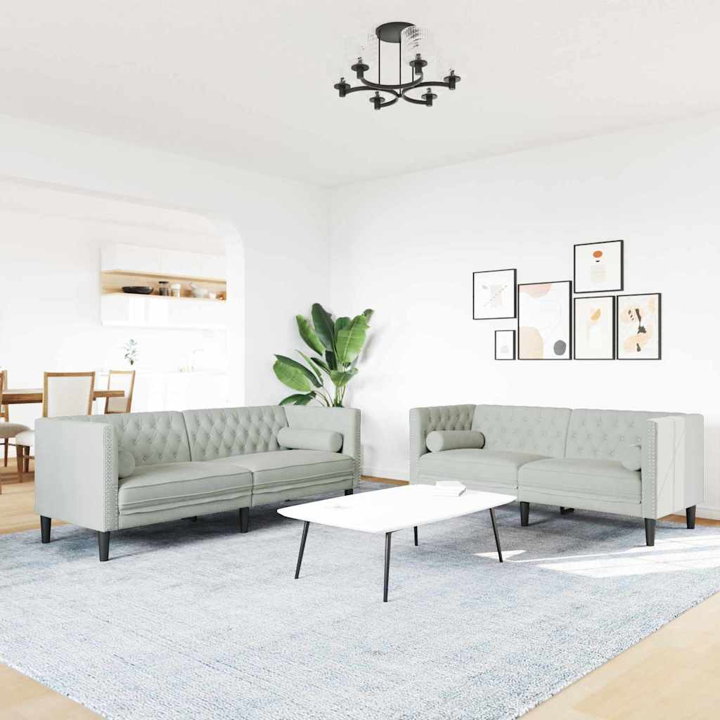 Living Room Couch 2 pcs Light Grey 194 x 74.5 x 70.5 cm Velvet