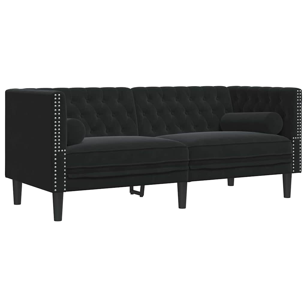 Living Room Couch 2 pcs Black 194 x 74.5 x 70.5 cm Velvet