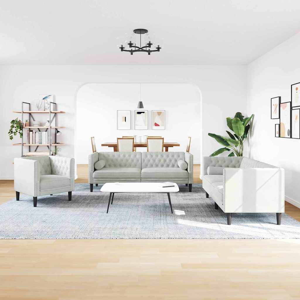 Living Room Couch 3 pcs Light Grey 194 x 74.5 x 70.5 cm Velvet