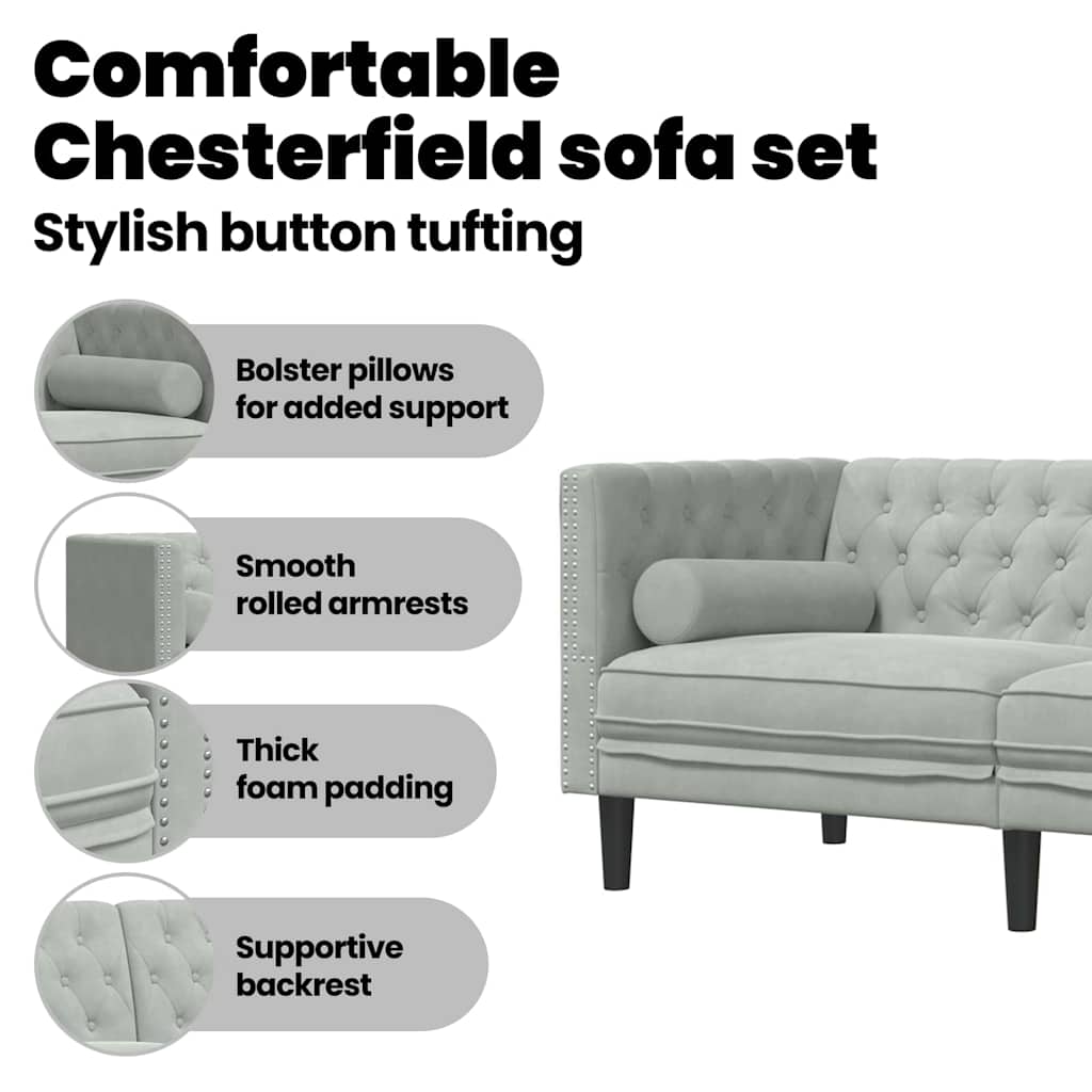 Living Room Couch 3 pcs Light Grey 194 x 74.5 x 70.5 cm Velvet