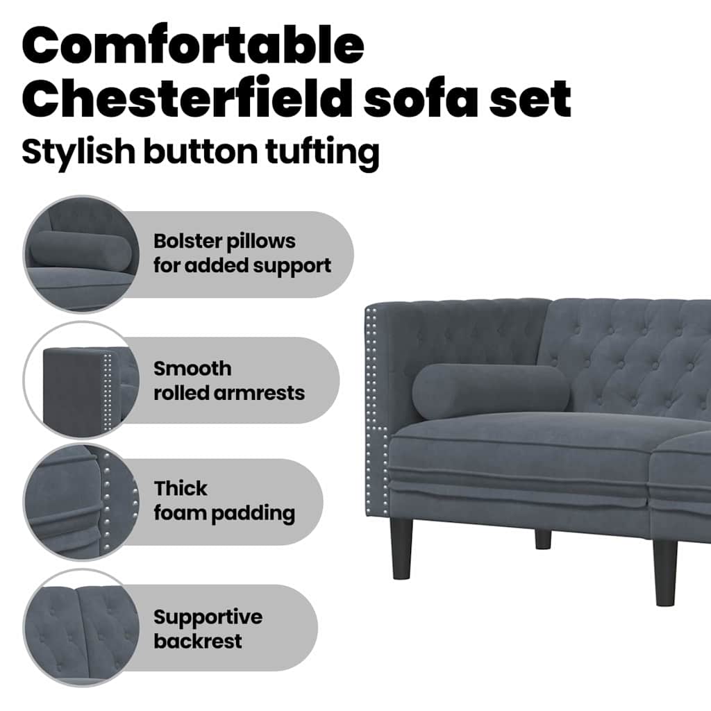 Living Room Couch 3 pcs Dark Grey 194 x 74.5 x 70.5 cm Velvet