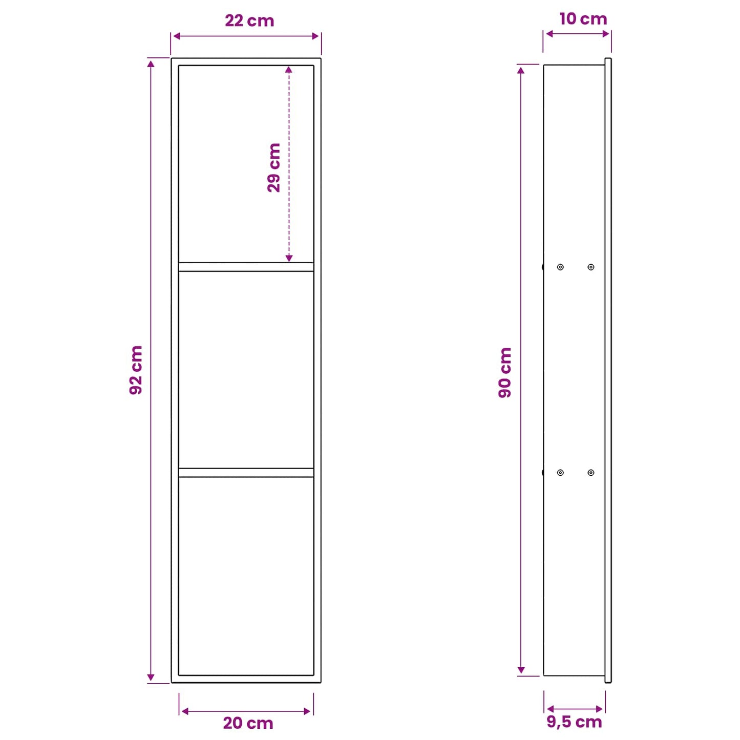 Shower Niche White 90 x 20 x 9.5 cm Stainless Steel
