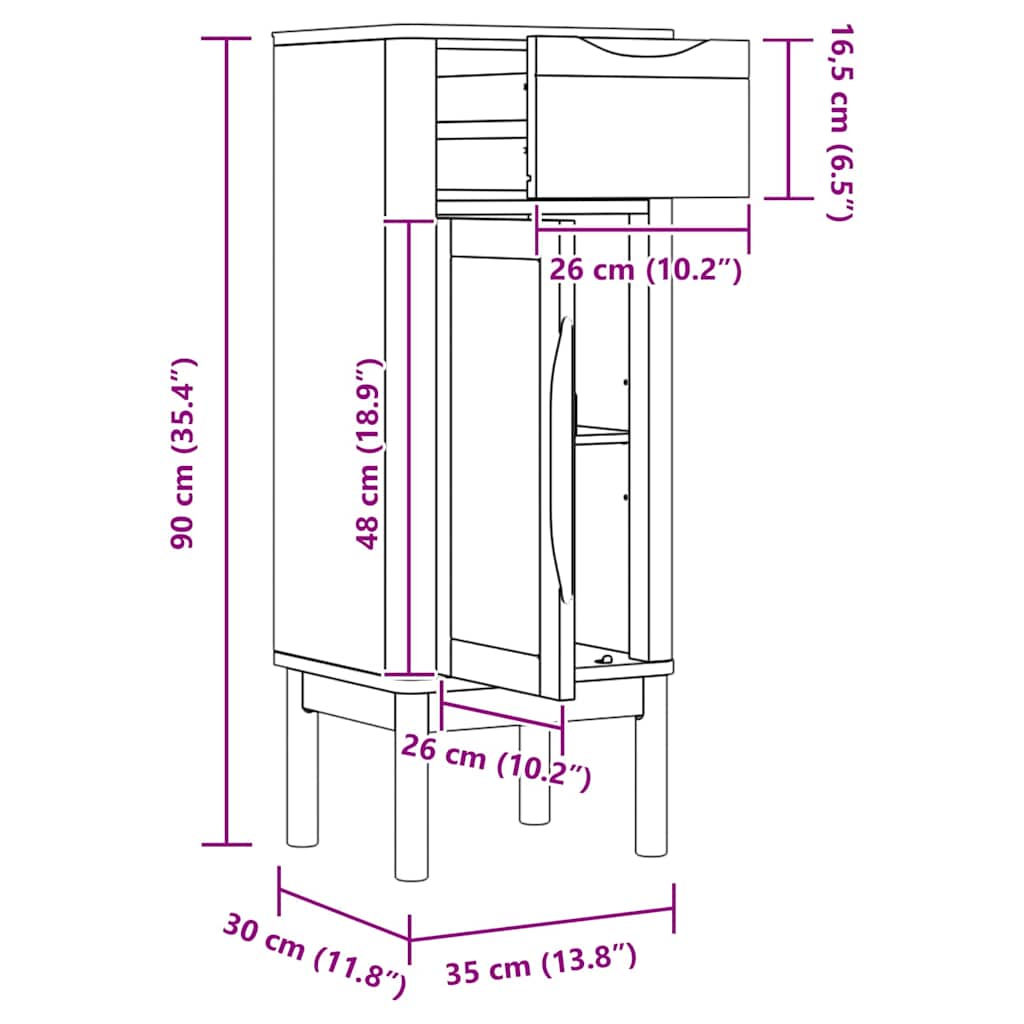 Bathroom Cabinet with Drawer FLORO Wax Brown 35 x 30 x 90 cm