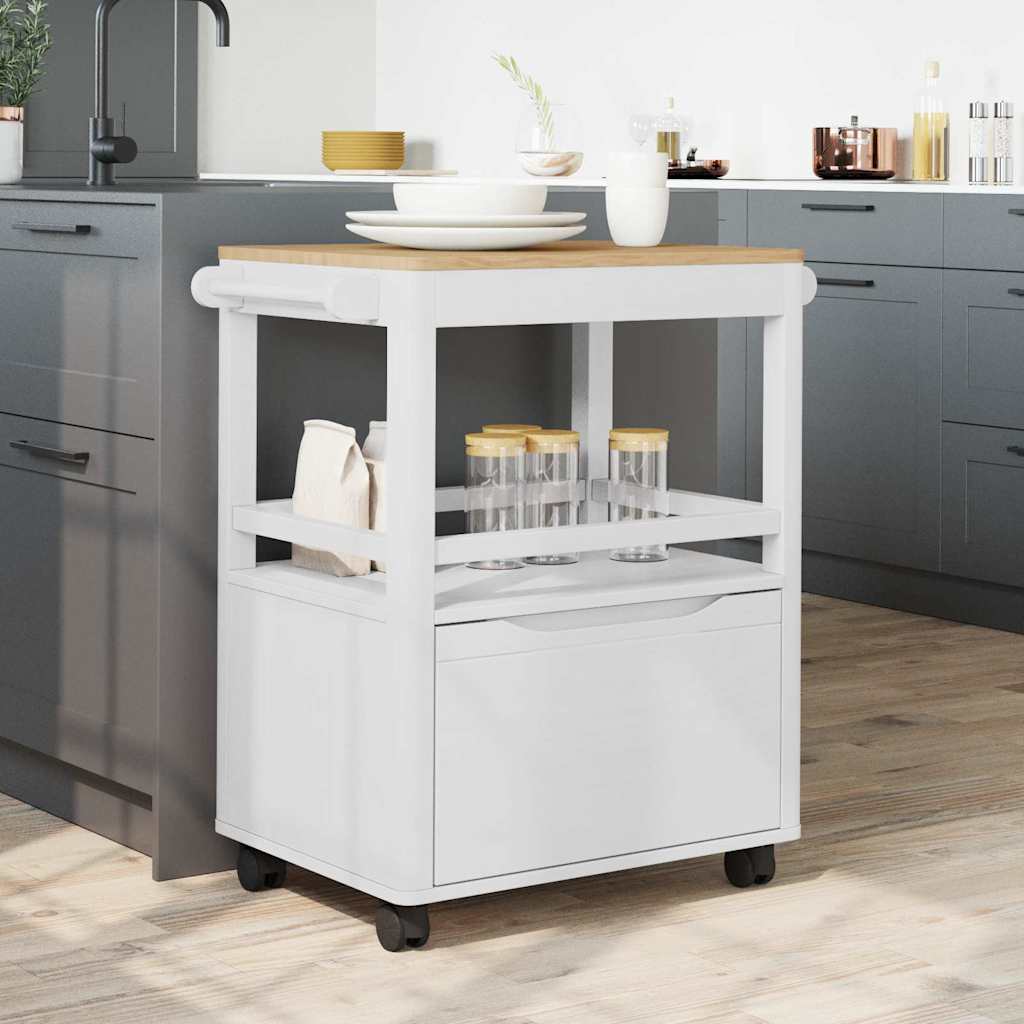 Kitchen Trolley FLORO White 72.5 x 45 x 80 cm Solid Pine Wood