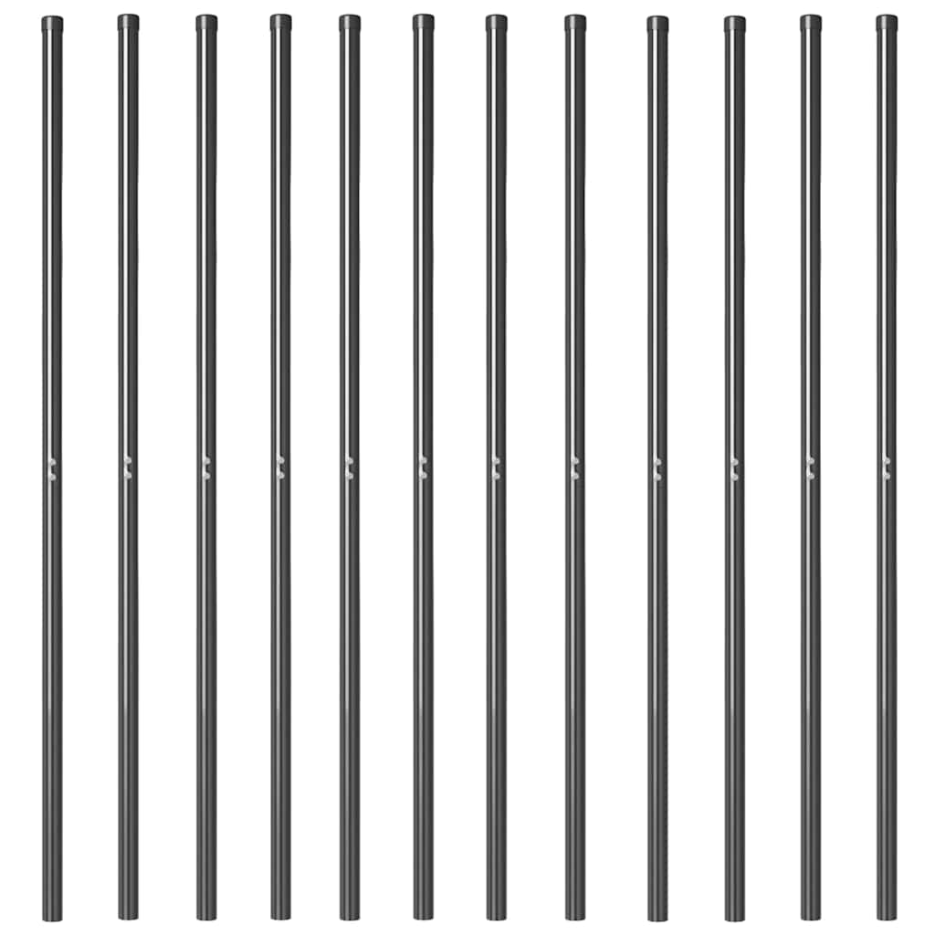 Fence Post 12 pcs Grey Powder-coated steel